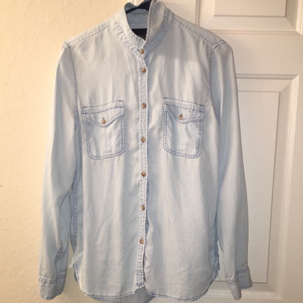 Faux Jean Long Sleeve Button Up